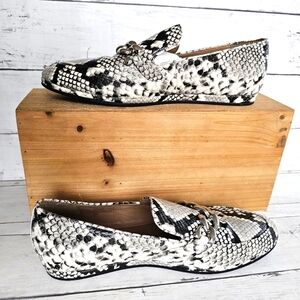 Aerosoles Genuine Leather Snakeprint Loafer Kailee Flats W/ Silver Chain Detail